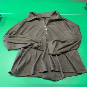 Olive green SHEIN women’s quarter button up long sleeve waffle knit top